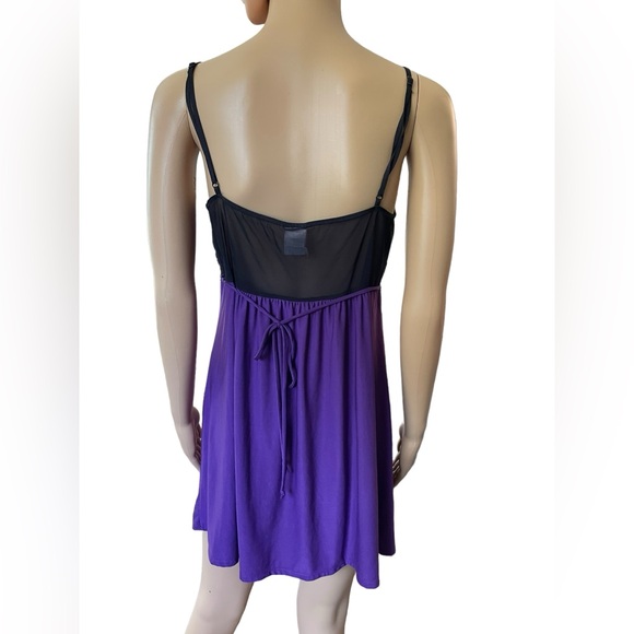 In Bloom Y2K Purple Black Goth Witchy Romantic Lace Lingerie Mini Slip Dress - Picture 5 of 7